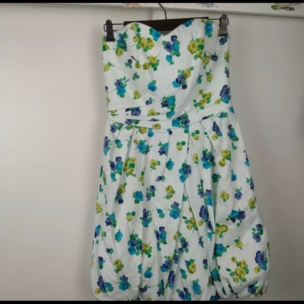 Strapless halter floral blue dress